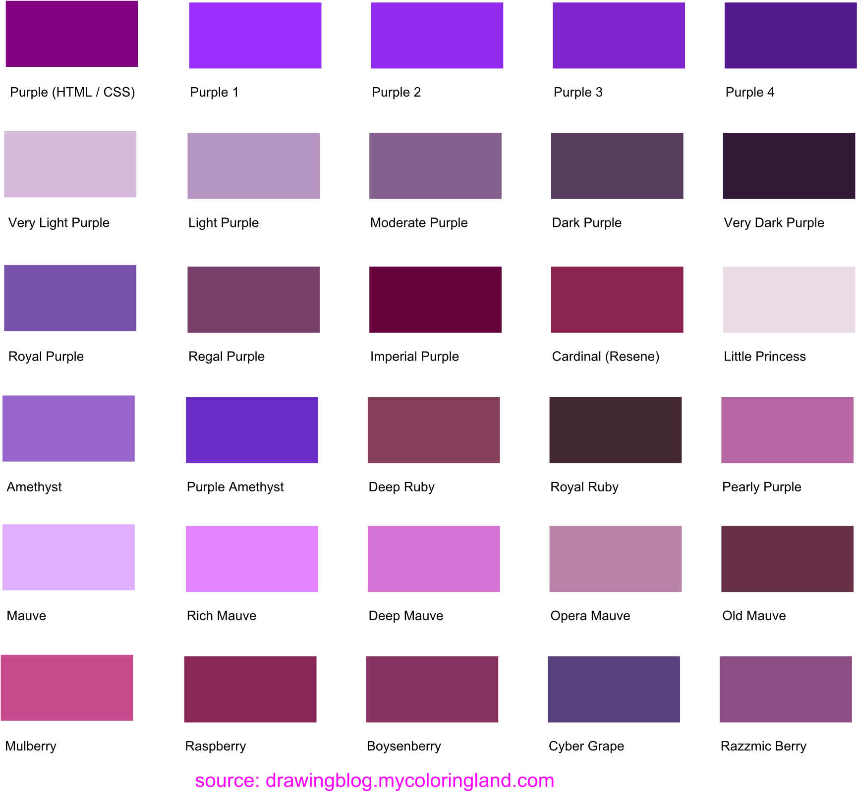 Shades Of Violet Color Chart